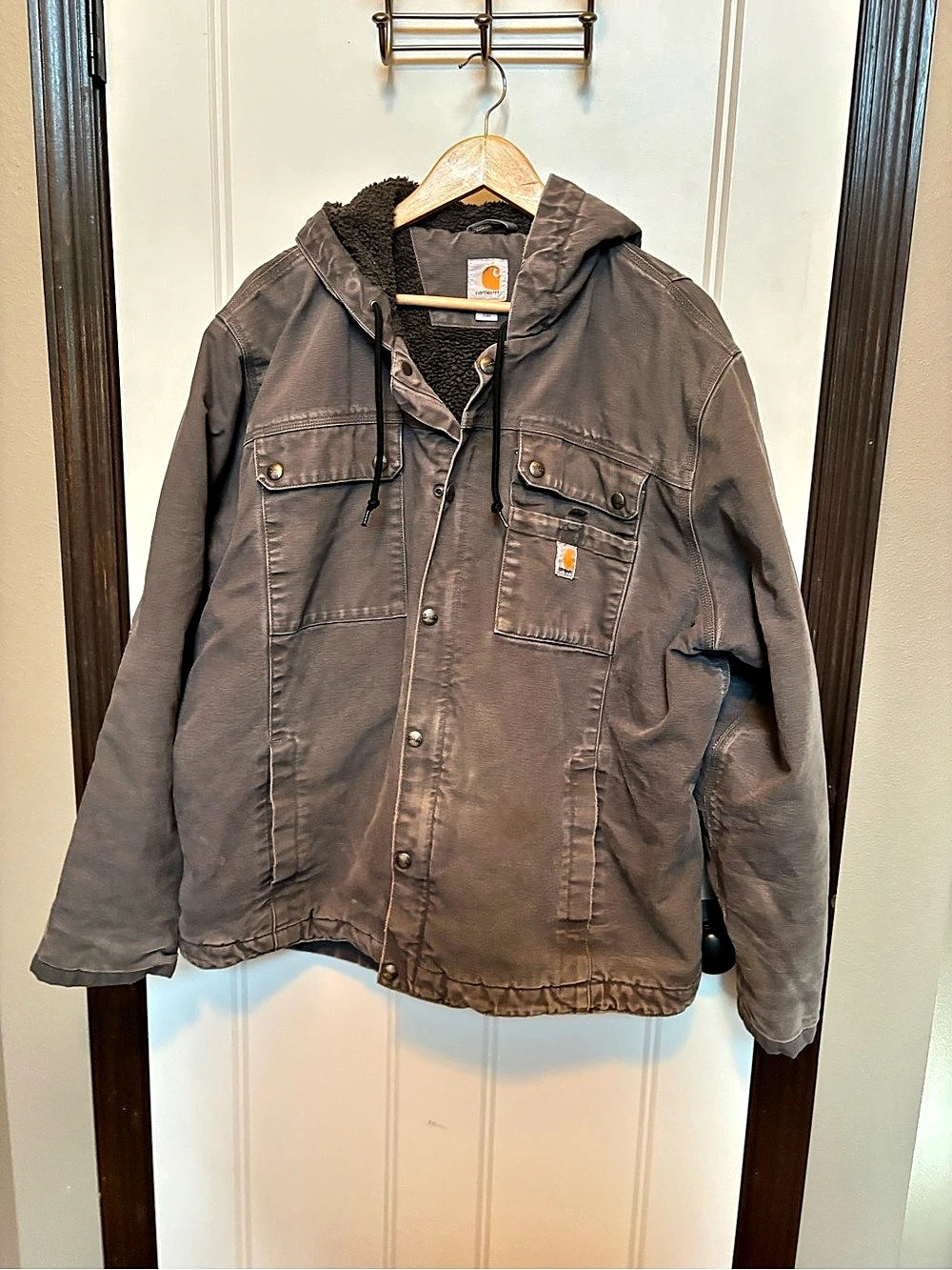 Carhartt Men's Gray Bartlett Sherpa Lined Washed Duck Utility Jacket XL Gravel